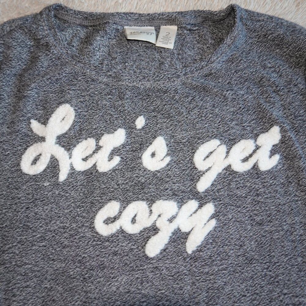 Women's Size Large 12/14 (Zenergy Size 2) Let's Get Cozy Gray Tunic Sweatshirt